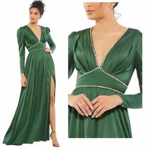 Mac Duggal Emerald Rhinestone Trim Puff Sleeve Gown 55702 SZ 16 NEW‎